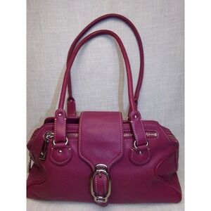 Cole Haan Magenta Leather Buckle Flap Closure Satchel Bag - F04